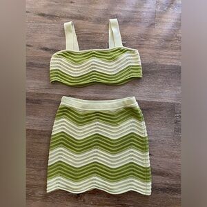 Reformation Yara Knit Crochet Wavy Green Set Sz Medium